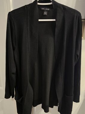 Love Forever Black Open-Front Ribbed Shawl Collar Cardigan